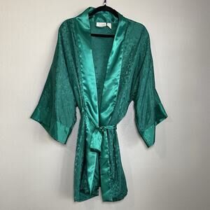Victoria's Secret Vintage Gold Label Green Satin Kimono Short Robe One Size